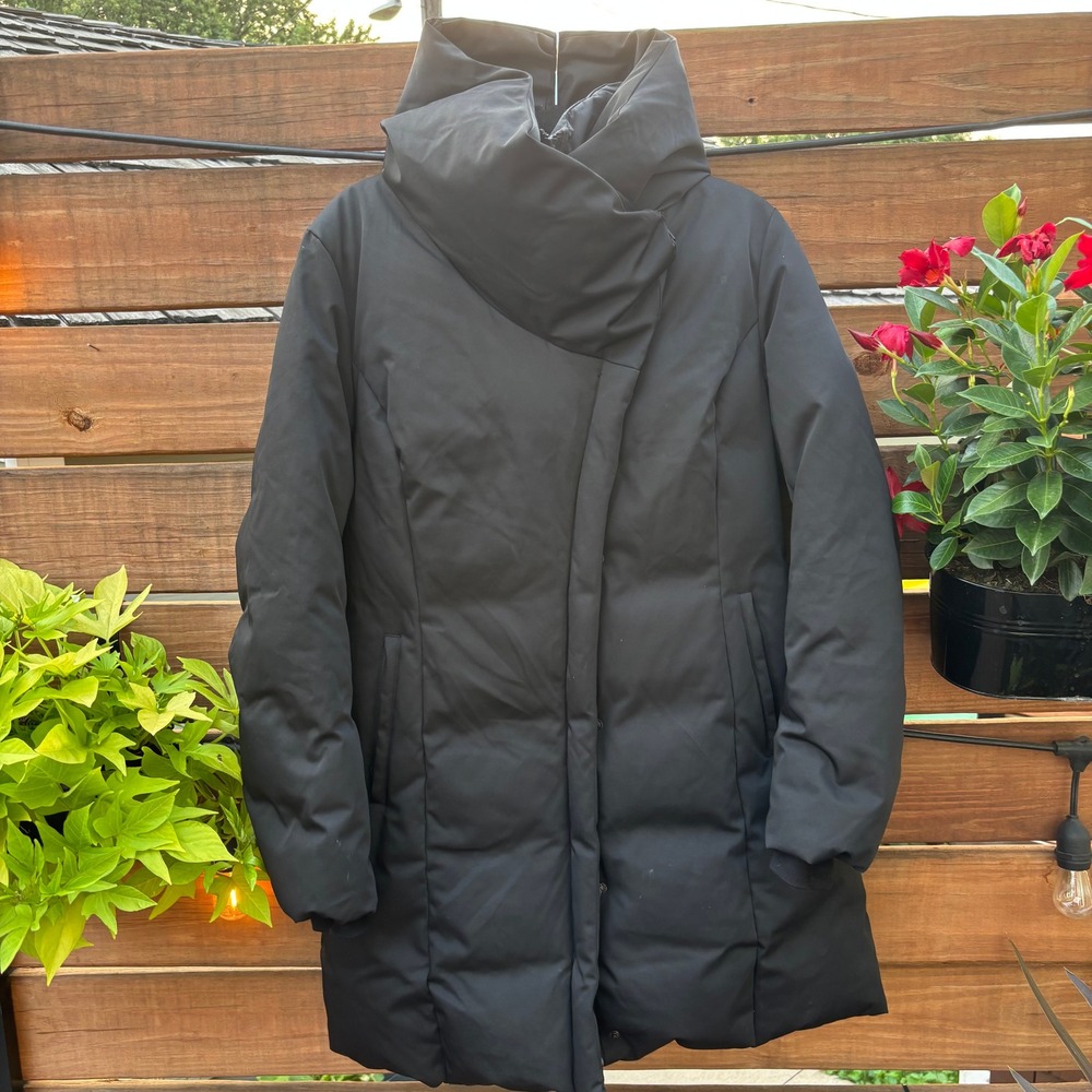 Soia & Kyo Puffer Parka Women Large Black Good Oversized Hood Down Coat